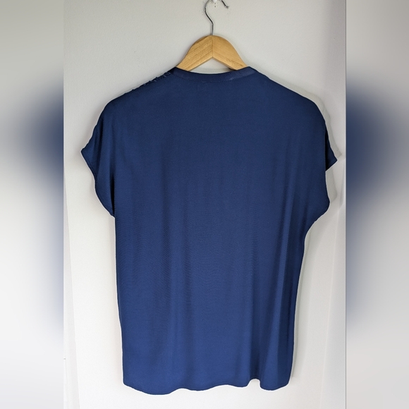 Johnny Was Calmé NWT Blue Knit Embroidered Top Double Tassel Front Size XS - Picture 6 of 8